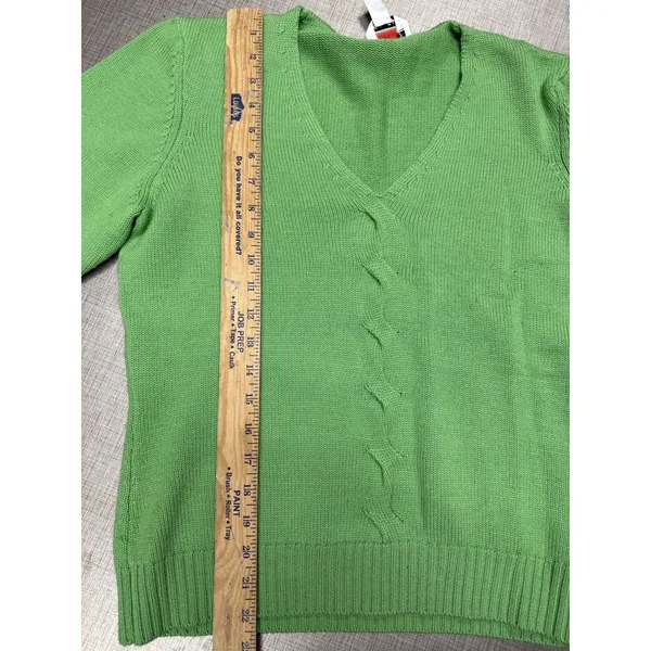 Talbots Green Wool Cashmere Cable Knit Detail V-Neck‎ Sweater Women's Size L - Image 7