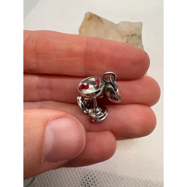Vintage Sterling Silver Martini Glasses Charm with Red Olive Beads 925 Cocktail - Image 8