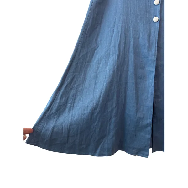 Alexis Jameela Shell Blue Linen Maxi Dress Tie‎ Front Button Size L - Image 13