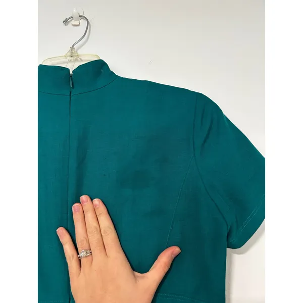 Dana Buchman Silk Teal Green Mandarin Collar Sheath Midi Dress Size 6 32820212 - Image 7