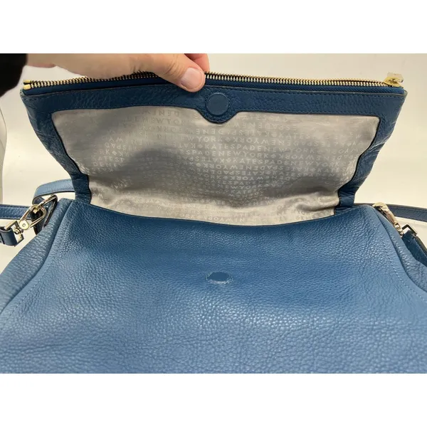 Kate Spade Crossbody Bag Womens Medium Blue Leather Zip Front Adjustable Strap - Image 3