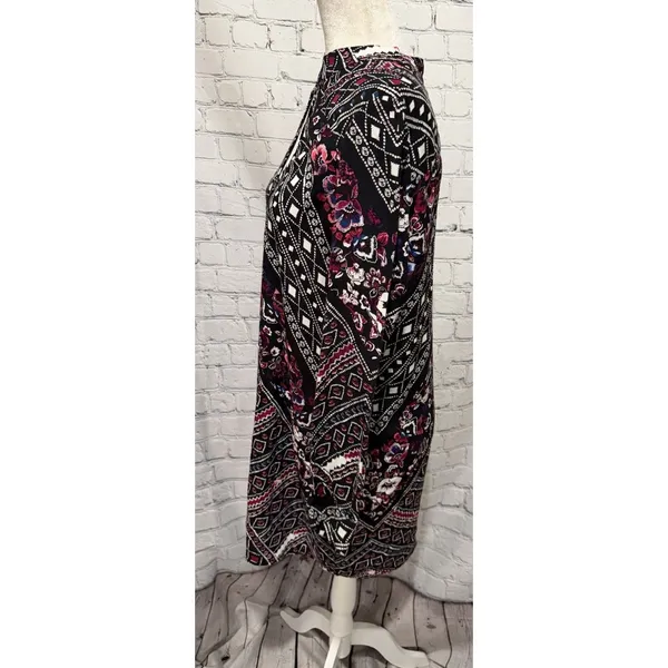 EXPRESS Rayon Long Sleeve Dress Keyhole Front Back Floral Black Purple Pink L - Image 3