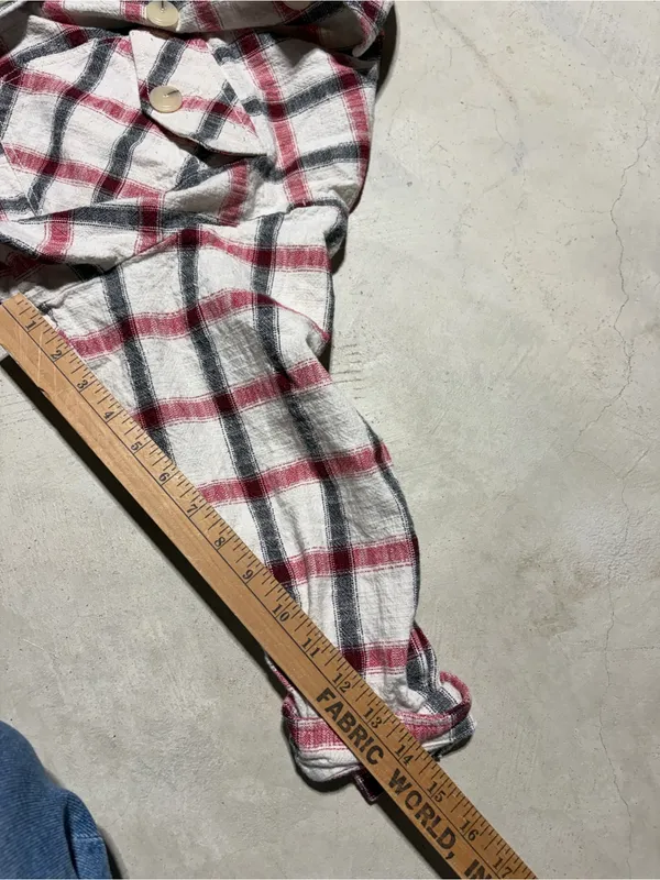 ZARA Plaid Button-Up Shirt Jacket - Cream, Red & Black Italian fabric XL - Image 8
