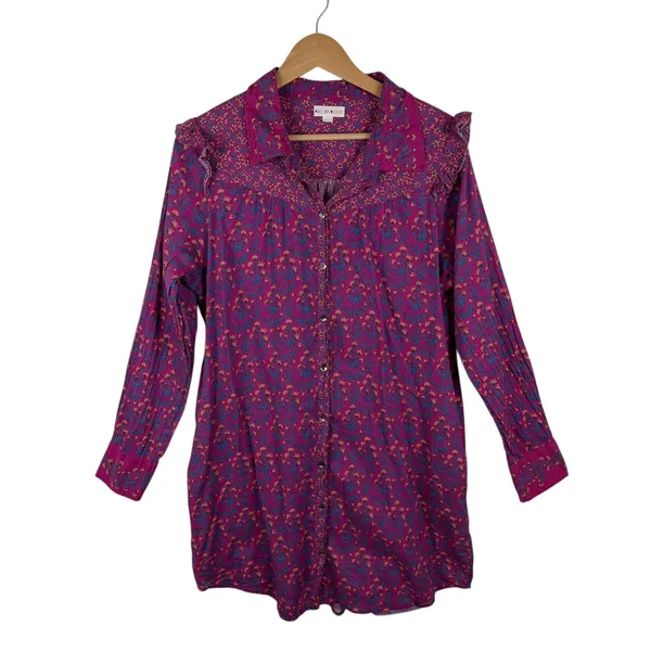 Roller Rabbit Augusta Darya Floral Button Up Shirt Dress‎ Large Lightweight Boho - Image 2