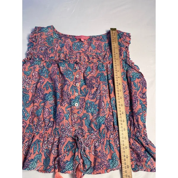 Simply Southern Pink Seahorse Print Ruffle Peplum Cotton Top Womens Medium - Image 5