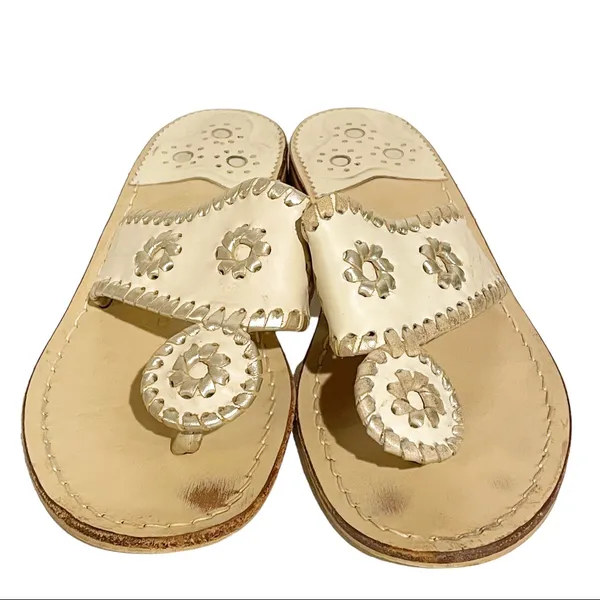 Jack Rogers Women's Size 6 Leather Palm Beach Navajo Classic Sandals Bone White‎ - Image 4
