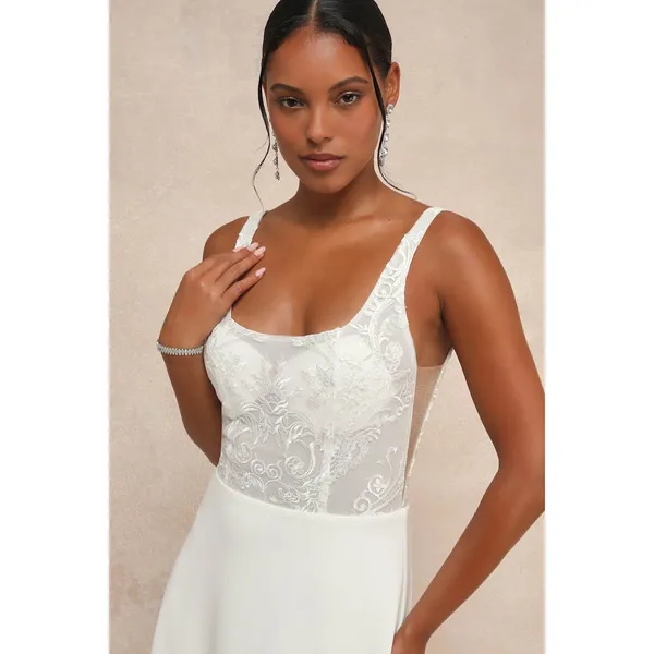 NWT Lulus Positively Romantic White Sheer Mesh Embroidered Maxi Dress Bridal S - Image 6