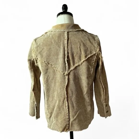 POL FWJ74B Frayed Raw Edge Corduroy Blazer Womens Medium Tan Boho Western Jacket - Image 3