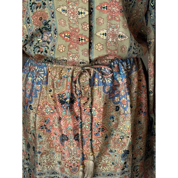 Paani Mini Dress Women Small‎ Tan Gold Metallic NWT Boho Floral Tassel Festival - Image 9