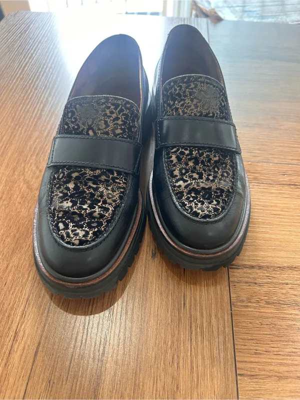 Paul Green Natasha Flat Loafers Leather Platform Leopard Black - Sz 8 - Image 6