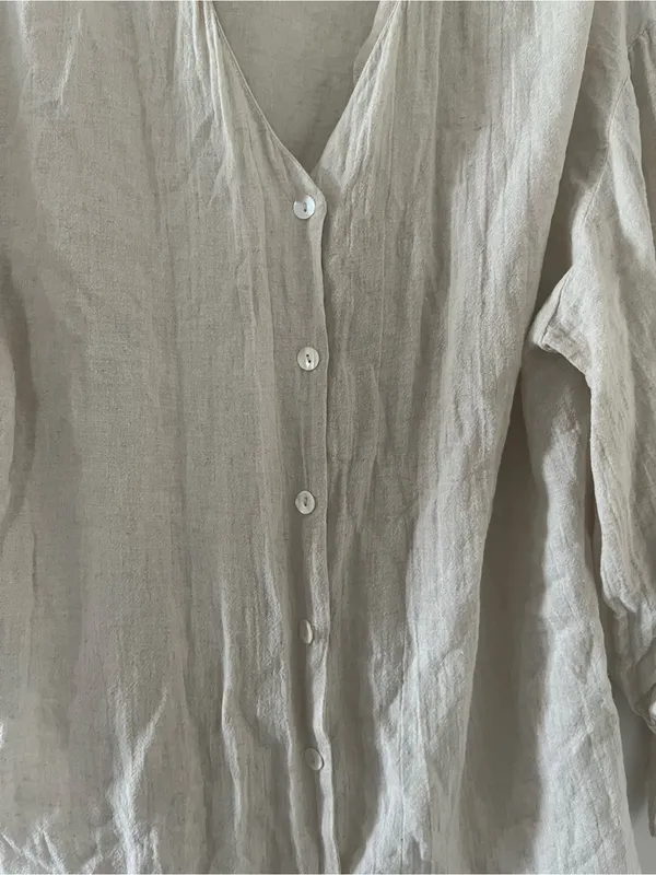 Zara Beige Linen Button Up Top Small Coastal Euro Summer Minimalist Capsule - Image 2