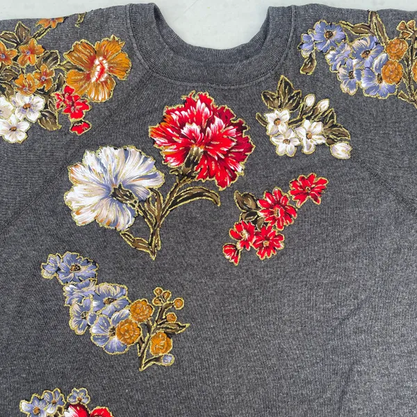 Vintage 90s Floral Grey Crewneck Sweater - Image 3