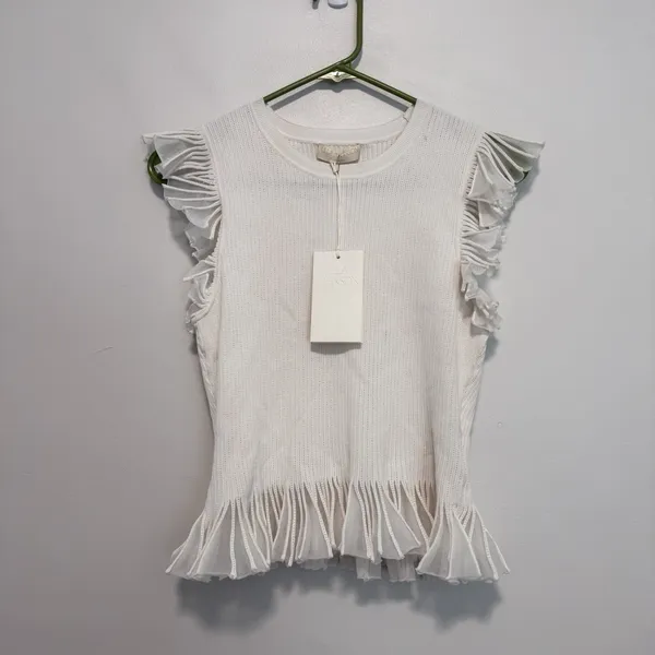 Ulla Johnson NWT Leila Flutter Sleeve and Hem Blouse in‎ Cowrie White Size Large - Image 2