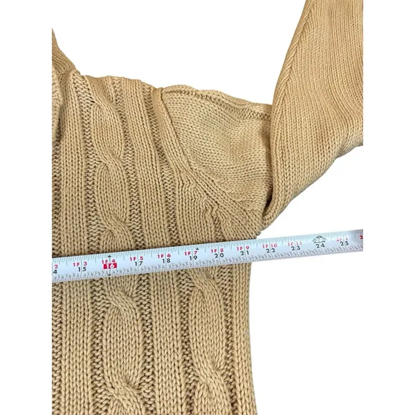 VTG 90s Grandma Beige Cable Knit S Button Front Cardigan Sweater Pocket - Image 8