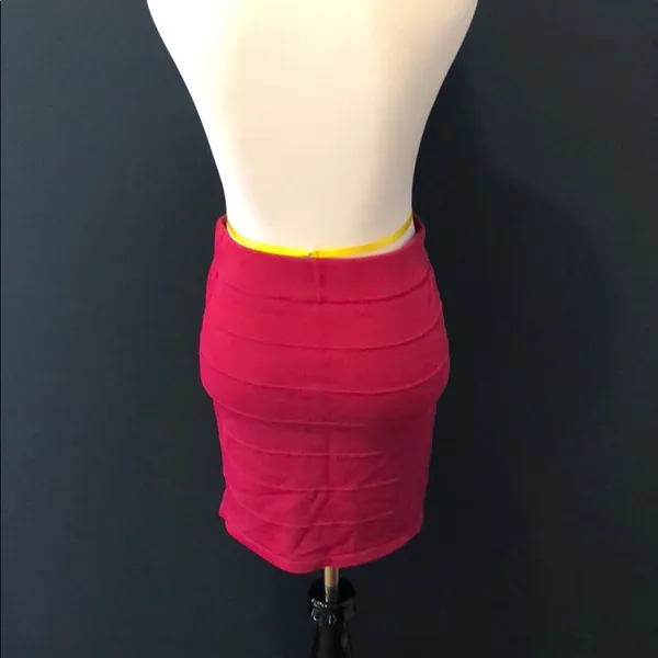 Red Bandage Bodycon Mini Skirt Stretch Fitted Going Out Size Medium - Image 3