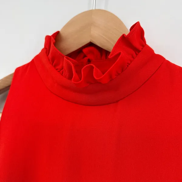ELLIATT Red Ruffle Mock Neck Tiered Mini Dress Sleeveless XS E2081773 Baby Doll‎ - Image 2