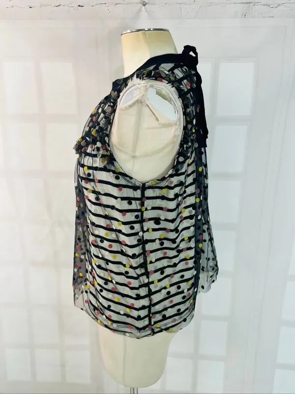 Maeve Anthropologie Black Contrast Dotted Tulle Sleeveless Tank Top Size Small - Image 6