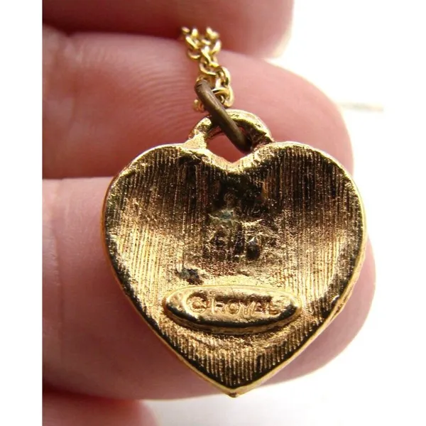 Two Necklaces Enamel Red Heart and Rhinestone Red Solitaire Gold Tone Valentines - Image 3