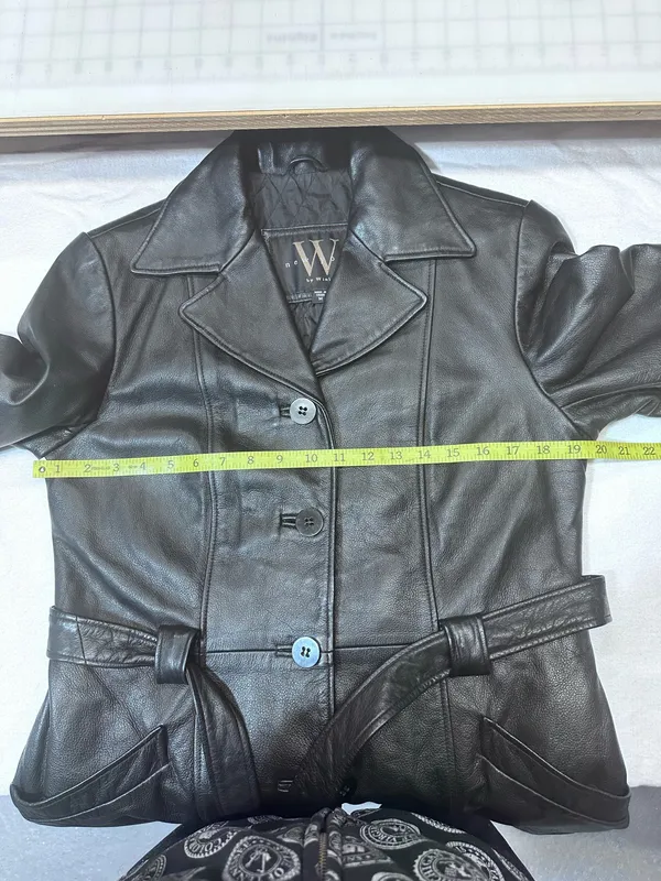 Winlit Vintage Leather Women's Jackets Size M Soft Black Warm Trench Coat Belt - Image 10