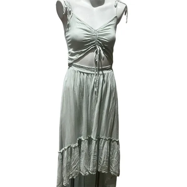 Birch and Stone Sage Green High-Low Maxi Dress w/ Front Cut-Out Size M - Image 3