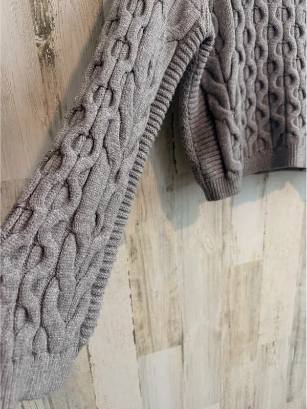 By Anthropologie Women's Small Gray Cable Knit Mock Neck Sweater - Image 6