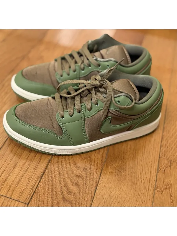 Size 8.5 US Air Jordan 1 Low SE Olive Brown Kelp FB9893-300 Green Brown Leather - Image 4