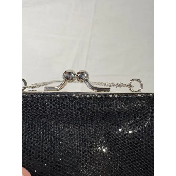La Regale Black Sequin Evening Bag‎ Silver Kiss Lock Clasp Chain Strap Vintage - Image 5