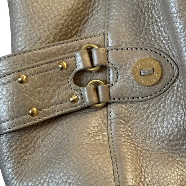 Cole Haan Gold Pebbled Leather Large Hobo Bag Pink Interior‎ - Image 3