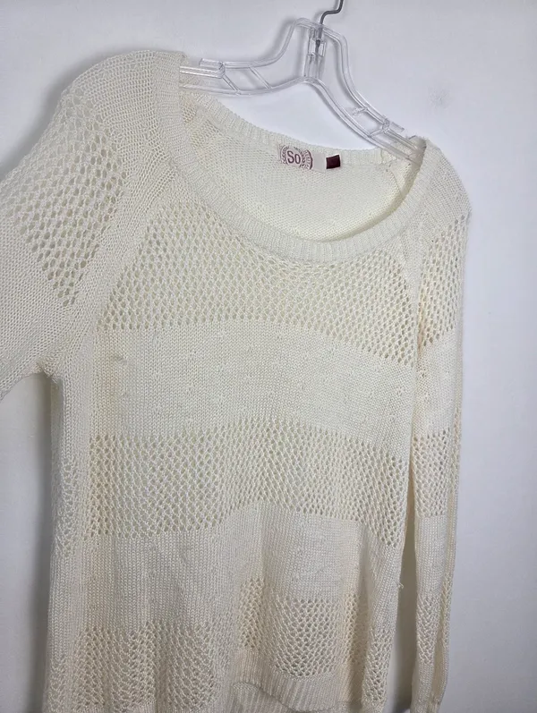 So. White Loose Knit Sweater Top Beachy Boho Ethereal Fairy Academia Angelic XL - Image 4
