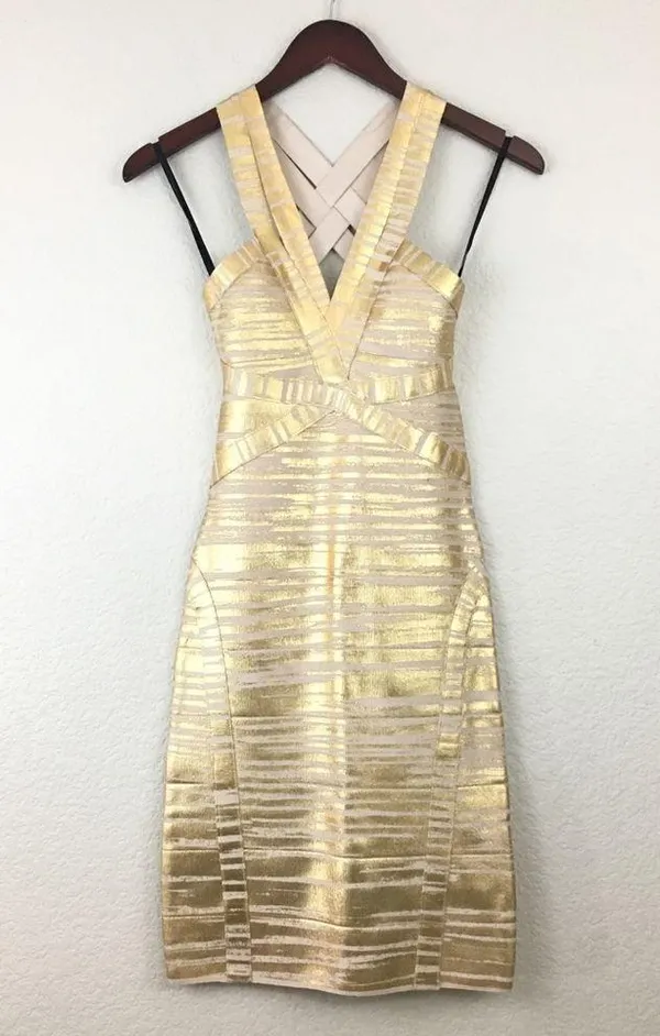NWT BEBE Gold Foiled Bandage Dress XS - Image 4