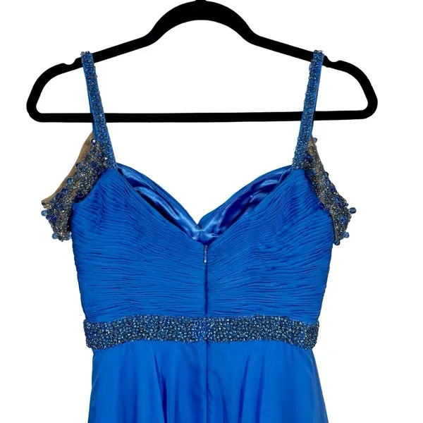 Sherri Hill 50086 Chiffon Beaded Sweetheart Prom Gown Formal Dress Periwinkle - Image 9