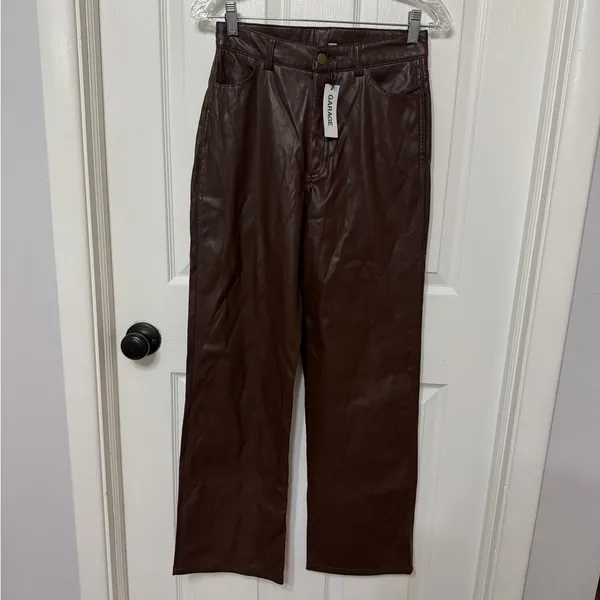 NWT GARAGE‎ Faux Leather Straight Leg Pants armadillo brown size small - Image 2