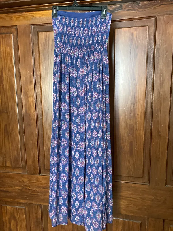 Hollister Blue Pink Long Slit Maxi Strapless Dress XS - Image 2