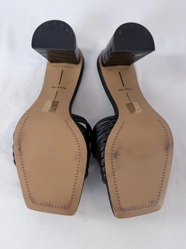 Dolce Vita Square Toe Strap Block Heeled Mules in‎ Croc Embossed Black Size 10 - Image 7