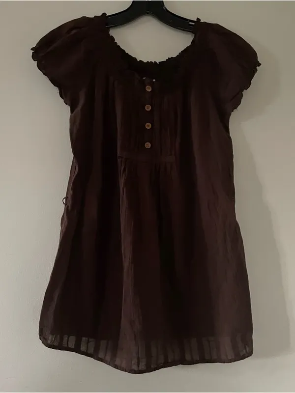 Maurice's Brown Boho Babydoll Peasant Top Medium Cottagecore Earthy 100% Gauze Cotton - Image 2