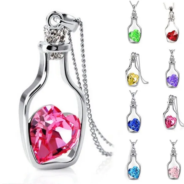 Rose Crystal Zircon Heart Wishing Bottle necklace - Image 2