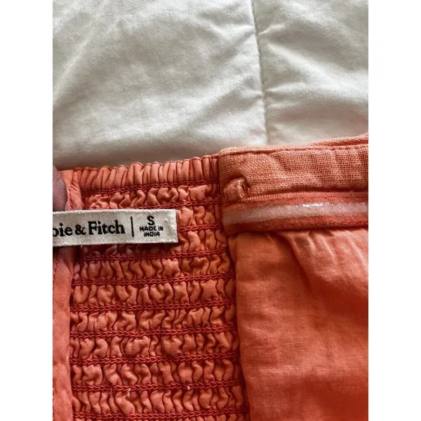 NWT Abercrombie & Fitch Strapless Linen-Blend Midi Dress in Coral, Size S - Image 6