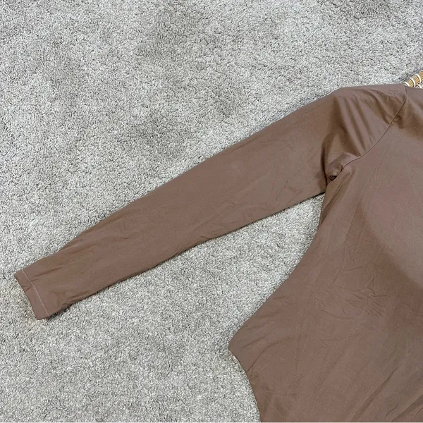 Pumiey Brown Crew Neck Long Sleeve Bodysuit Second-skin Feel Tops in Latte S - Image 6
