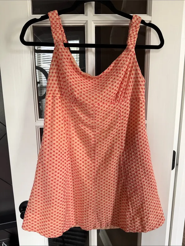 FREE PEOPLE Berry Kiss Peach Mini Dress Medium Boho Coquette Feminine - Image 4