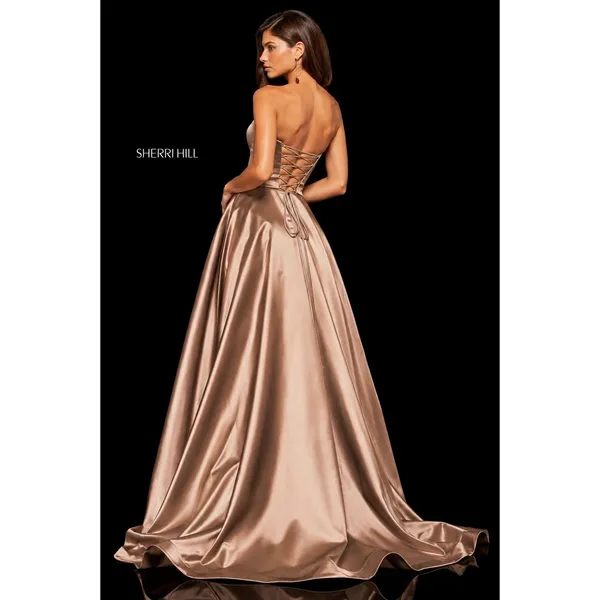 NWT Sherri Hill 52924 Mocha Satin Strapless Corset Prom Ball Gown Size 6 - Image 2