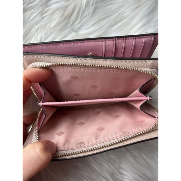 Kate Spade Adel Medium Bifold Wallet in pink and tan on the outside - Image 4