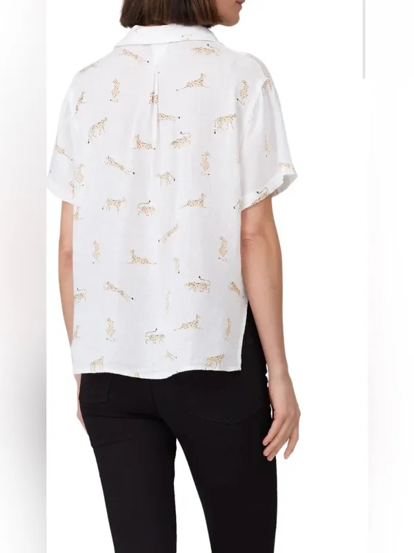 Rails White Short-Sleeve Button-Down Shirt with Leopard Motif - Image 3