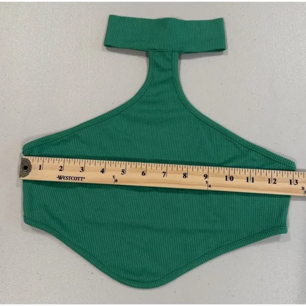 High Neck Crop Top Womens Small Green Stretch Festival Boho Indie Minimal Travel - Image 5