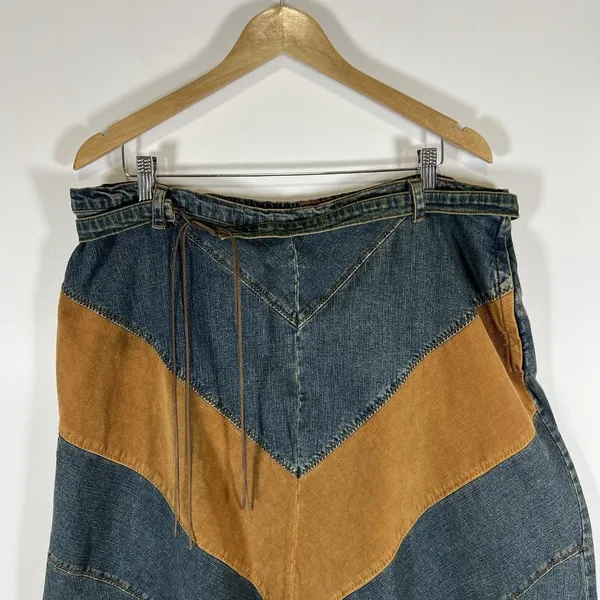 Vintage Y2K Jukebox Blue‎ Brown Maxi Skirt Velvet Boho Size 1X - Image 5
