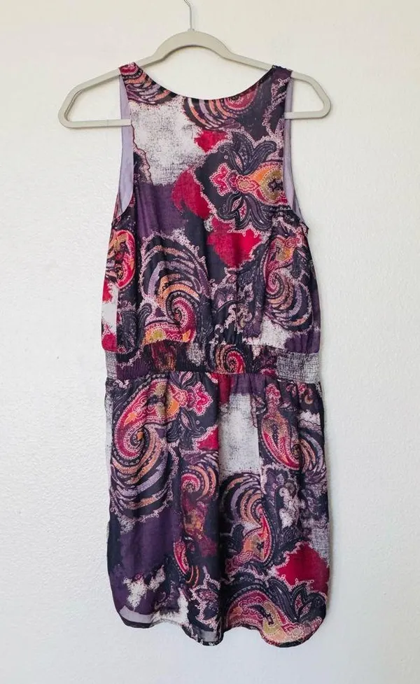 Free People Falling for Georgette Paisley Purple Sleeveless Mini Dress Size Med - Image 5