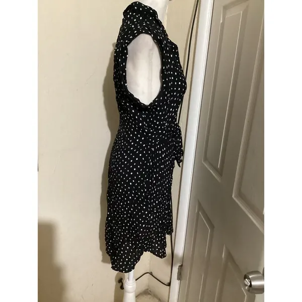 Anthropologie Tylho Dress Womens Small Black White Polka Dot Button Belted Sleeveless Pockets - Image 3