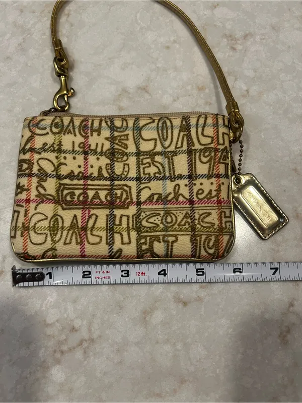 Vintage Coach Graffiti Tattersall Wristlet Gold Plaid Scribble Legacy 1941 Y2K - Image 4