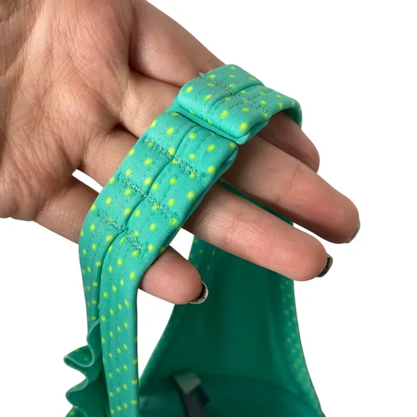 aerie Nina Polka Dot Ruffle Halter Padded Bikini Top 36D Green Retro Swimwear - Image 9
