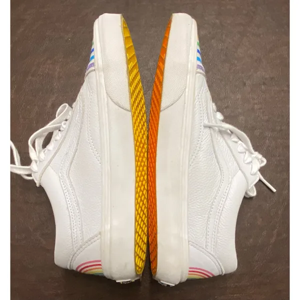 Vans x Flour Shop White Old Skool Leather Rainbow Sneakers Women’s 9 Pride Fun - Image 9
