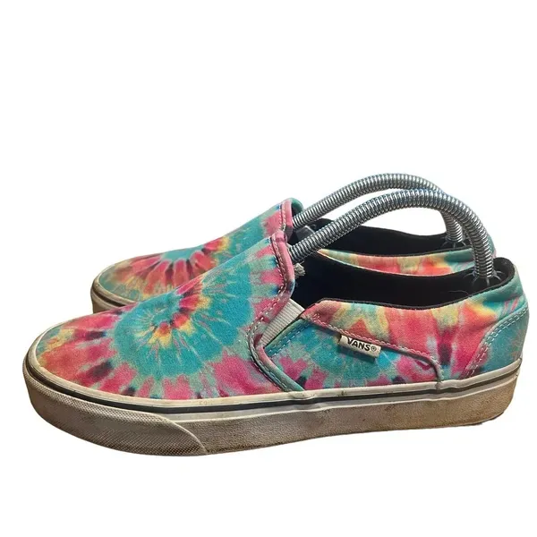 Vans Asher Slip-On Sneaker Women’s 9.5 Canvas Rainbow Tie Dye Multicolor‎ - Image 4